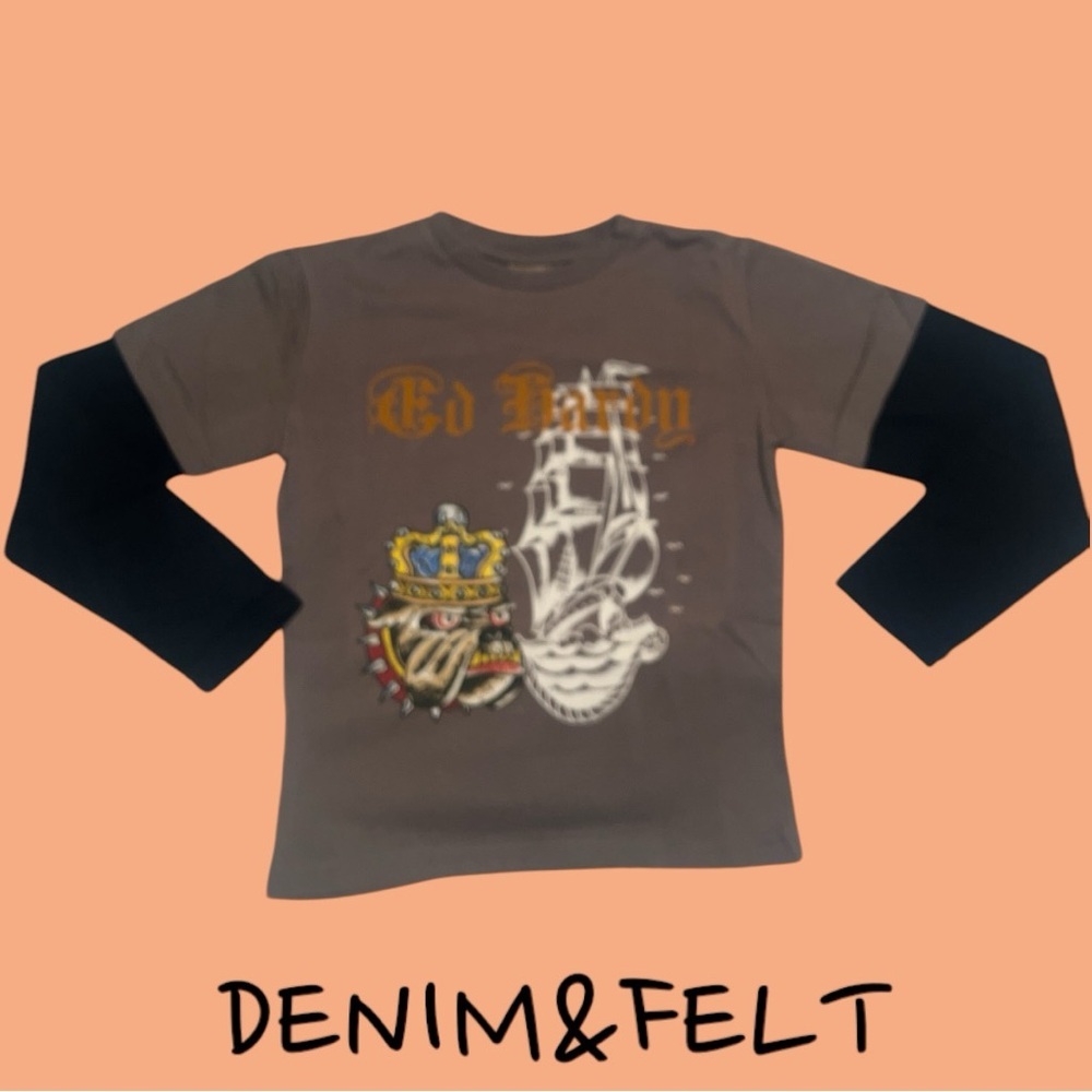 Ed Hardy‎ Boys Crown Dog Long Sleeve Graphic Tee/T-Shirt | NEW/NWT!! 👑